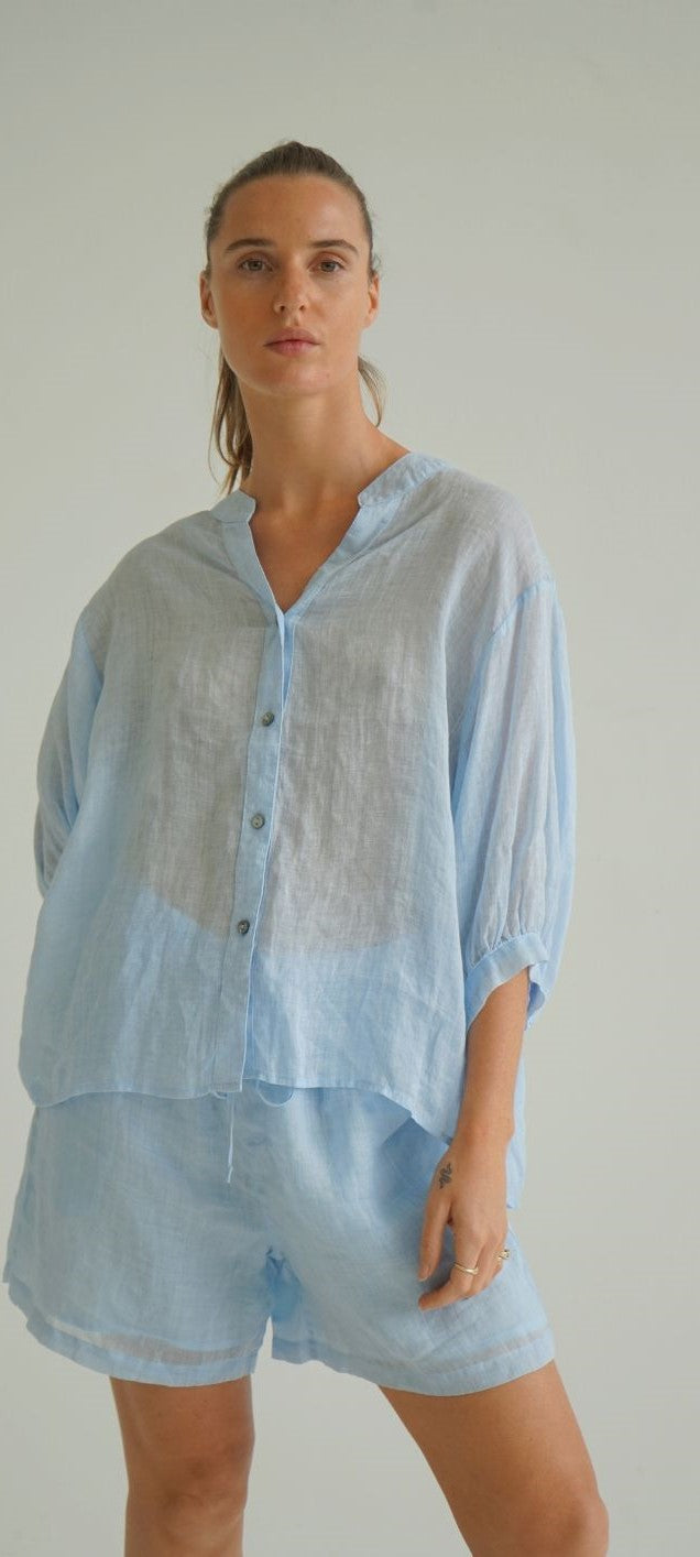 Eden Sheer Linen Shorts -  Beige