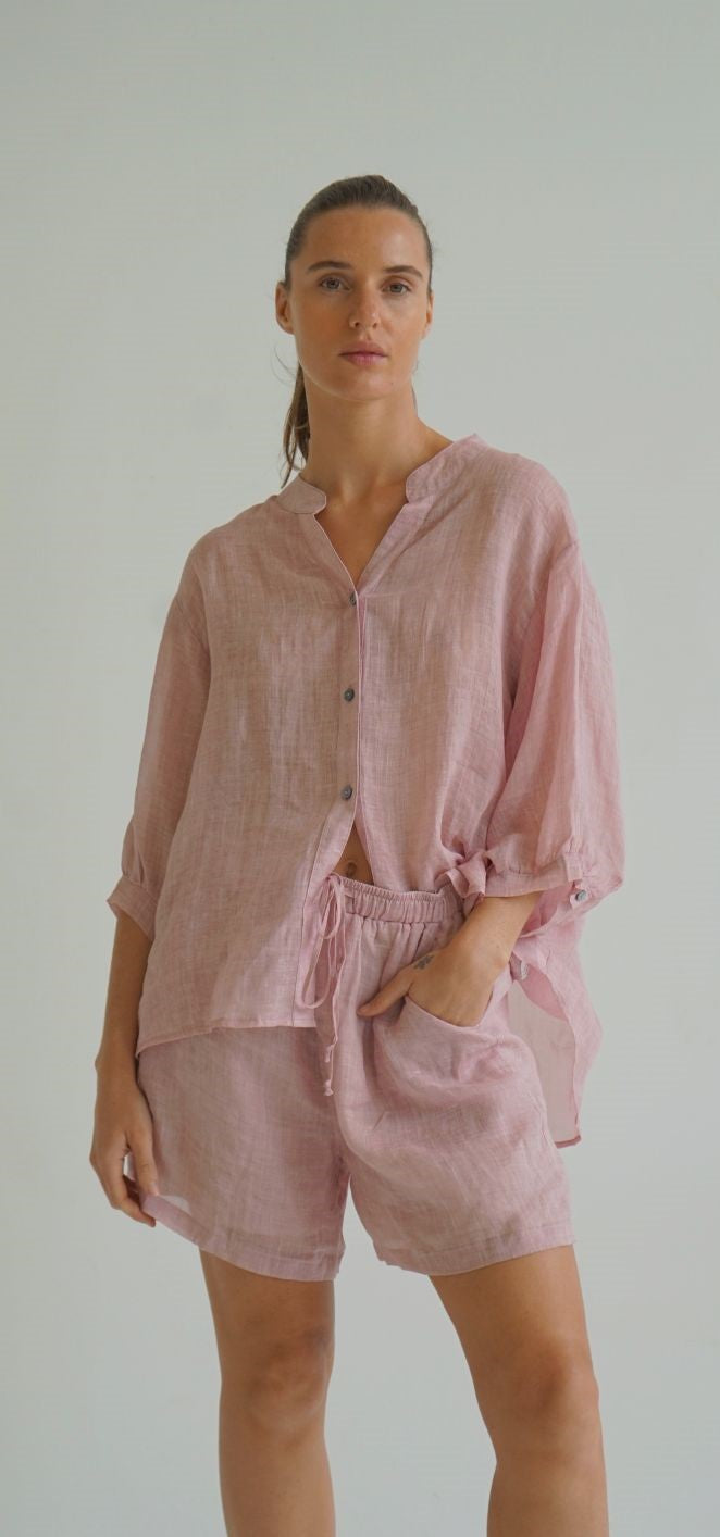 Eden Sheer Linen Shorts -  Beige