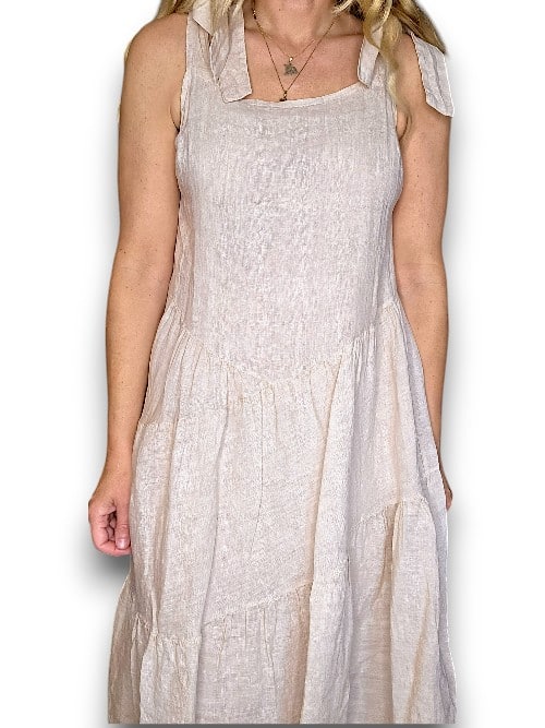 Beige Bow-Tie Summer Dress
