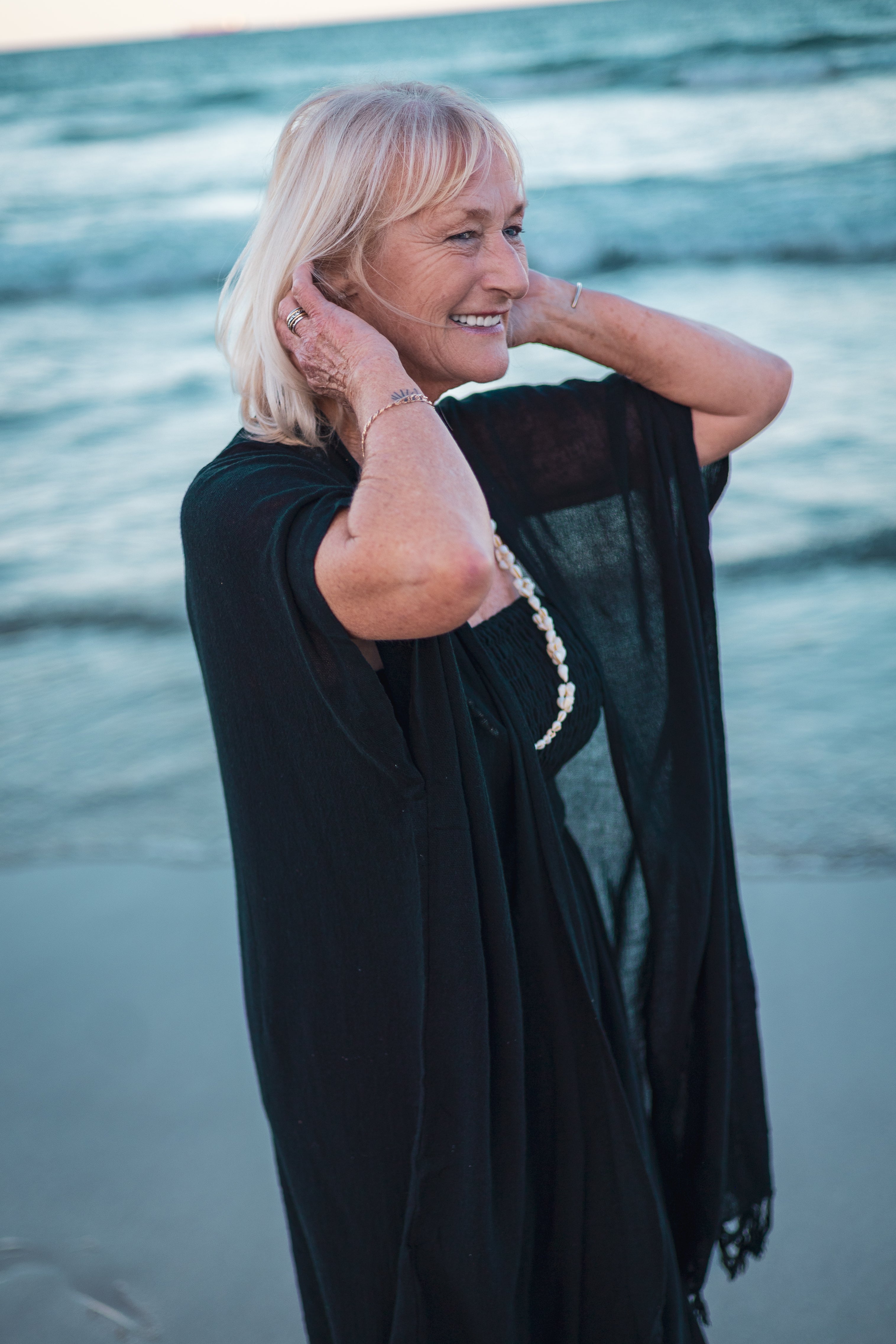 Kayla ramie short  kimono - black
