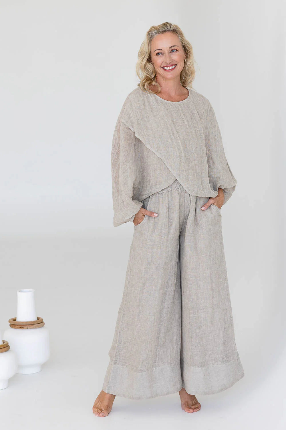 Kosa Reversible Linen Top - Natural