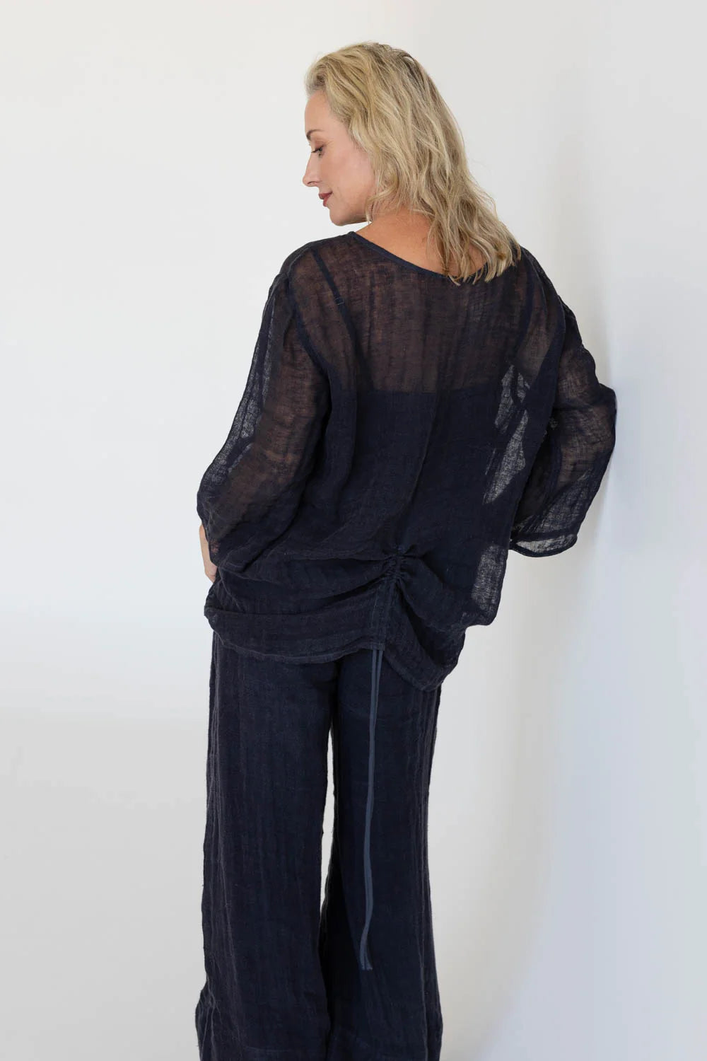 Eadie Margot reversible Linen Top - Midnight