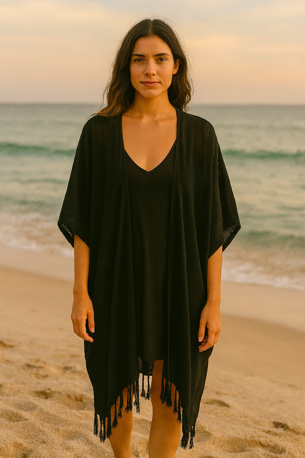 Kayla ramie short  kimono - black