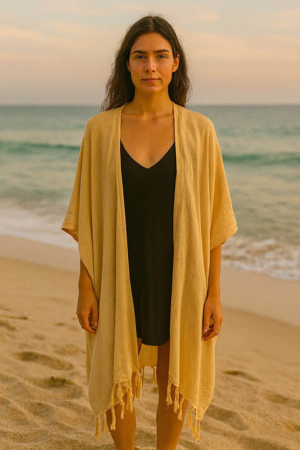 Kayla ramie short  kimono - black