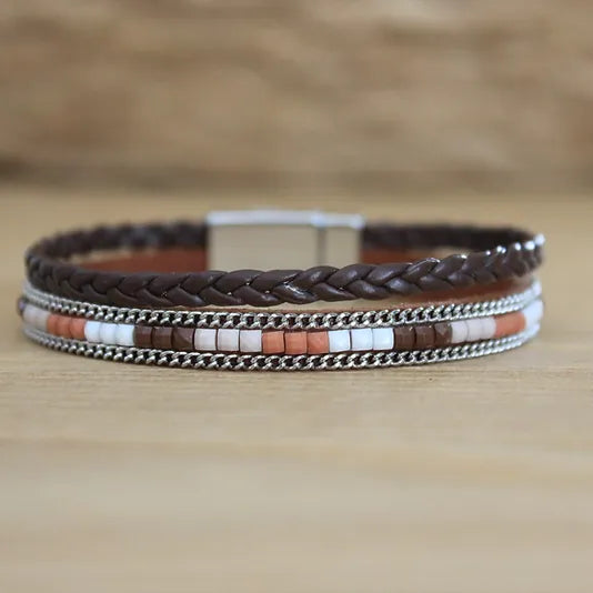 Aztec Double Strap Beads Braided Bracelet - Various colors