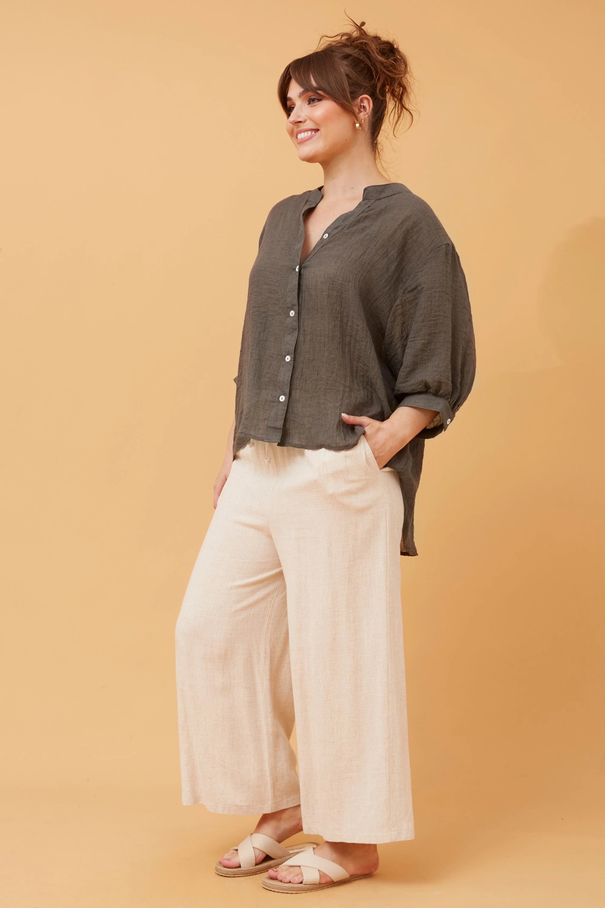 Belina Button Up Beach Shirt - Walnut