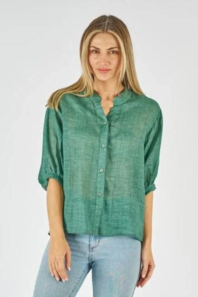 Aurora sheer linen top - Emerald