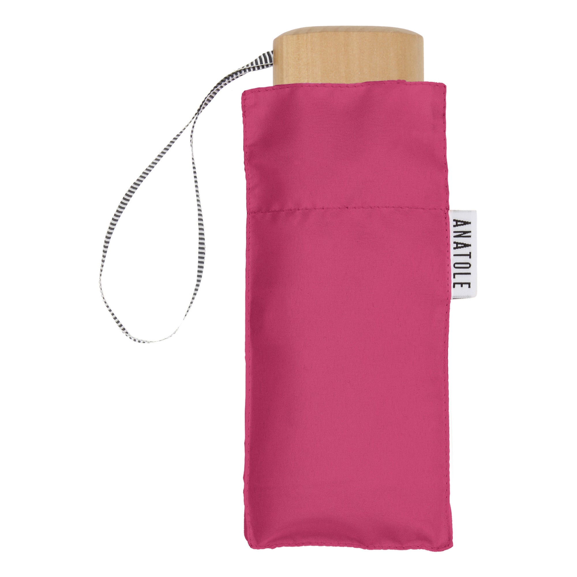 Anatole Suzanne Collapsible Micro Umbrella with wooden handle - dark pink