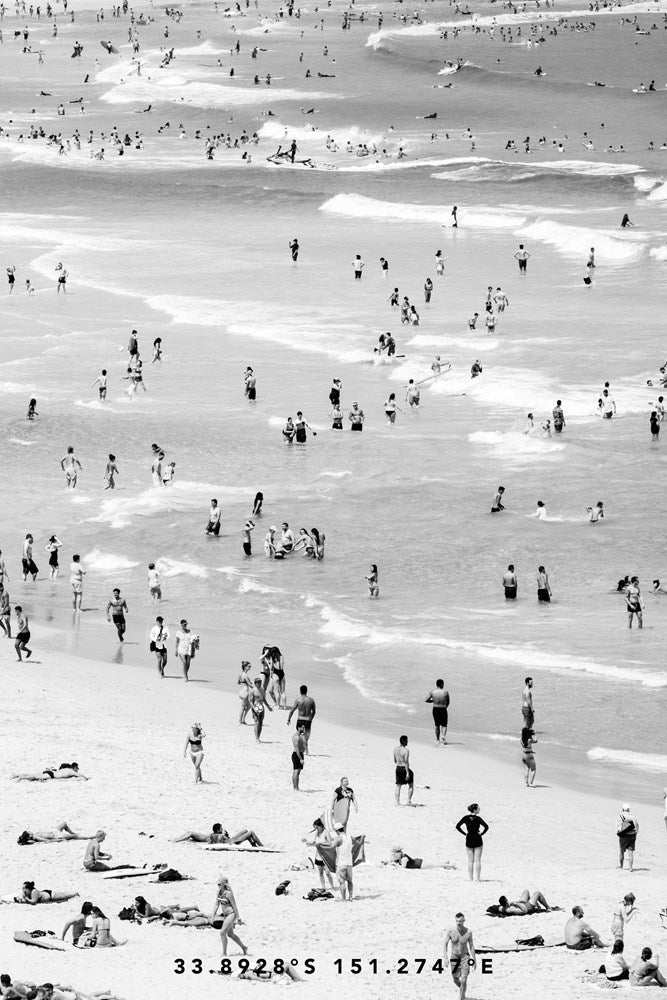 people at the beach print towel in black and white