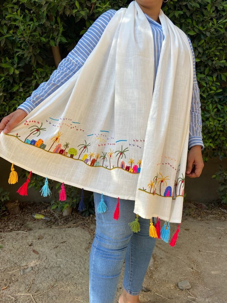 Baddara Handmade & Embroidered Linen Scarf