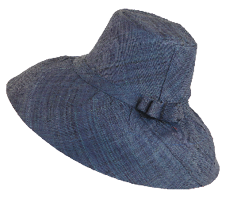 Woven Straw Wide Brim Sun Hat with Bow Straw Band - Navy Blue