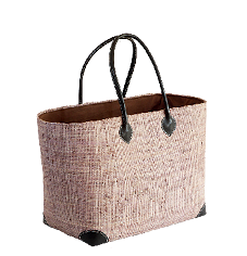 square raffia straw tote bag with leather details in natural black