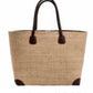 square raffia straw tote bag with leather details in natural beige