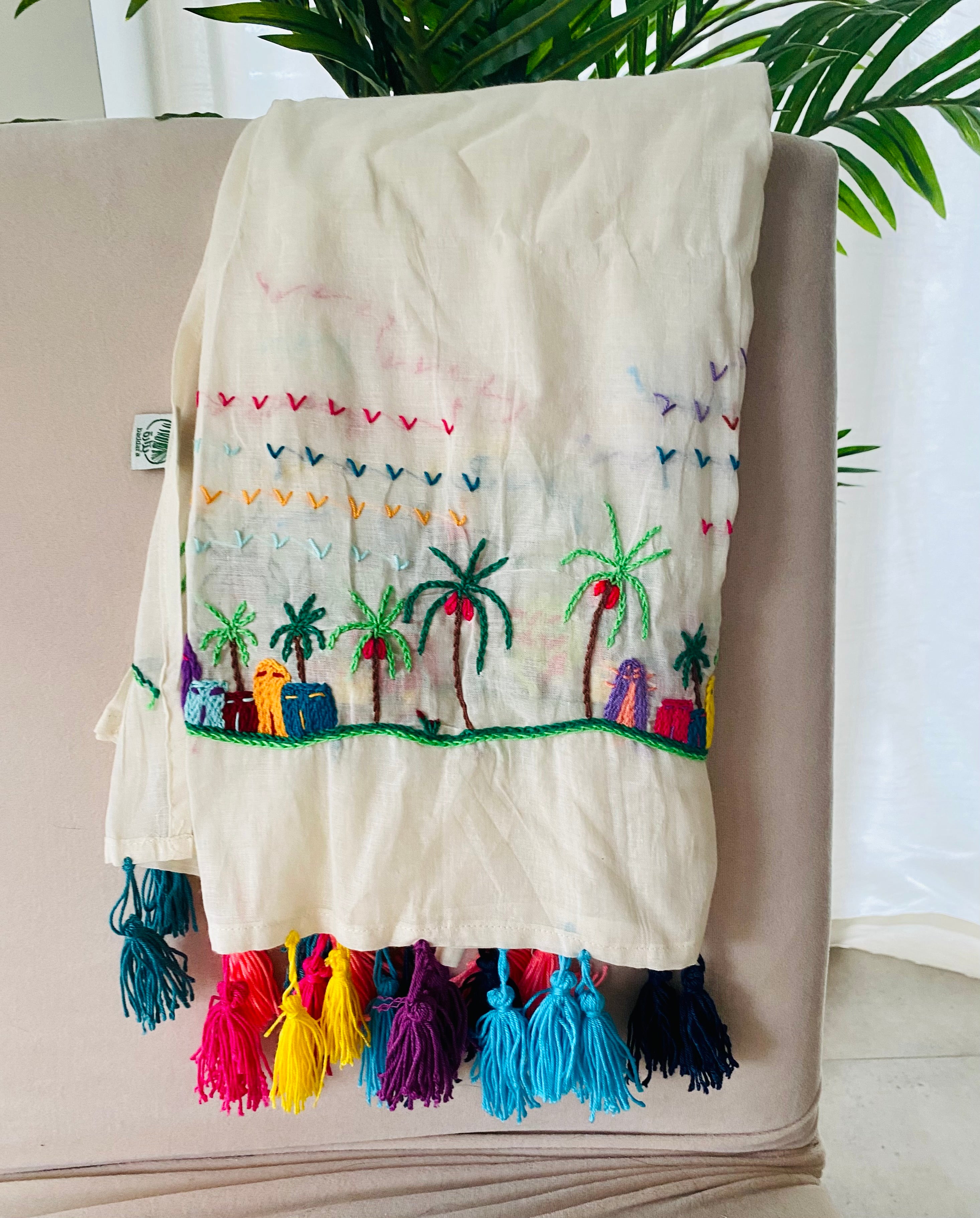 Baddara Handmade & Embroidered Linen Scarf