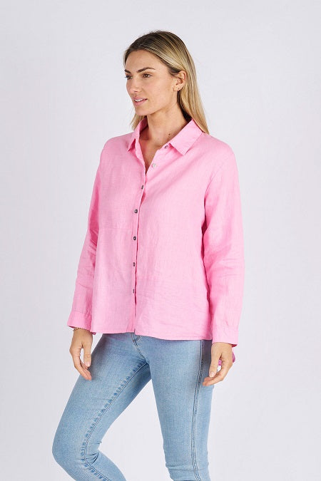 Mila linen shirt - flamingo