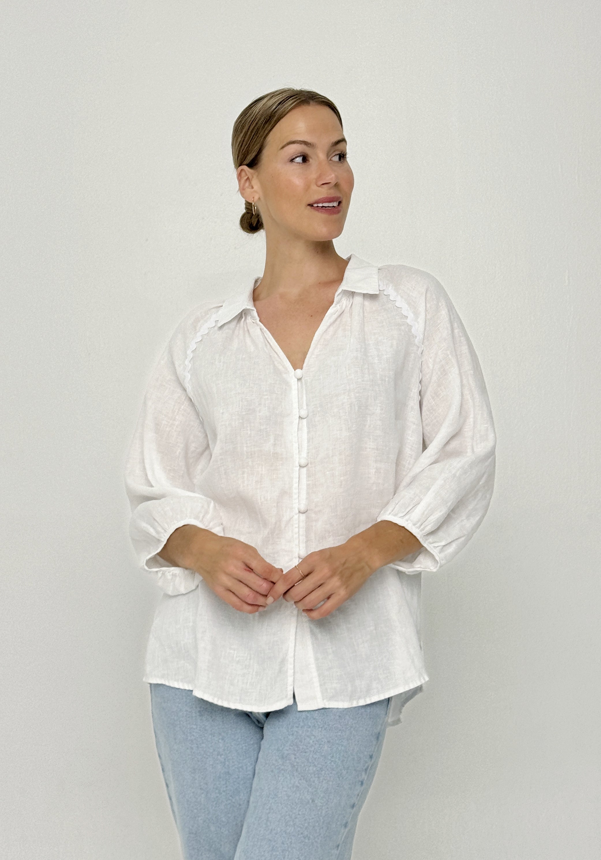 Milla button through linen shirt - white