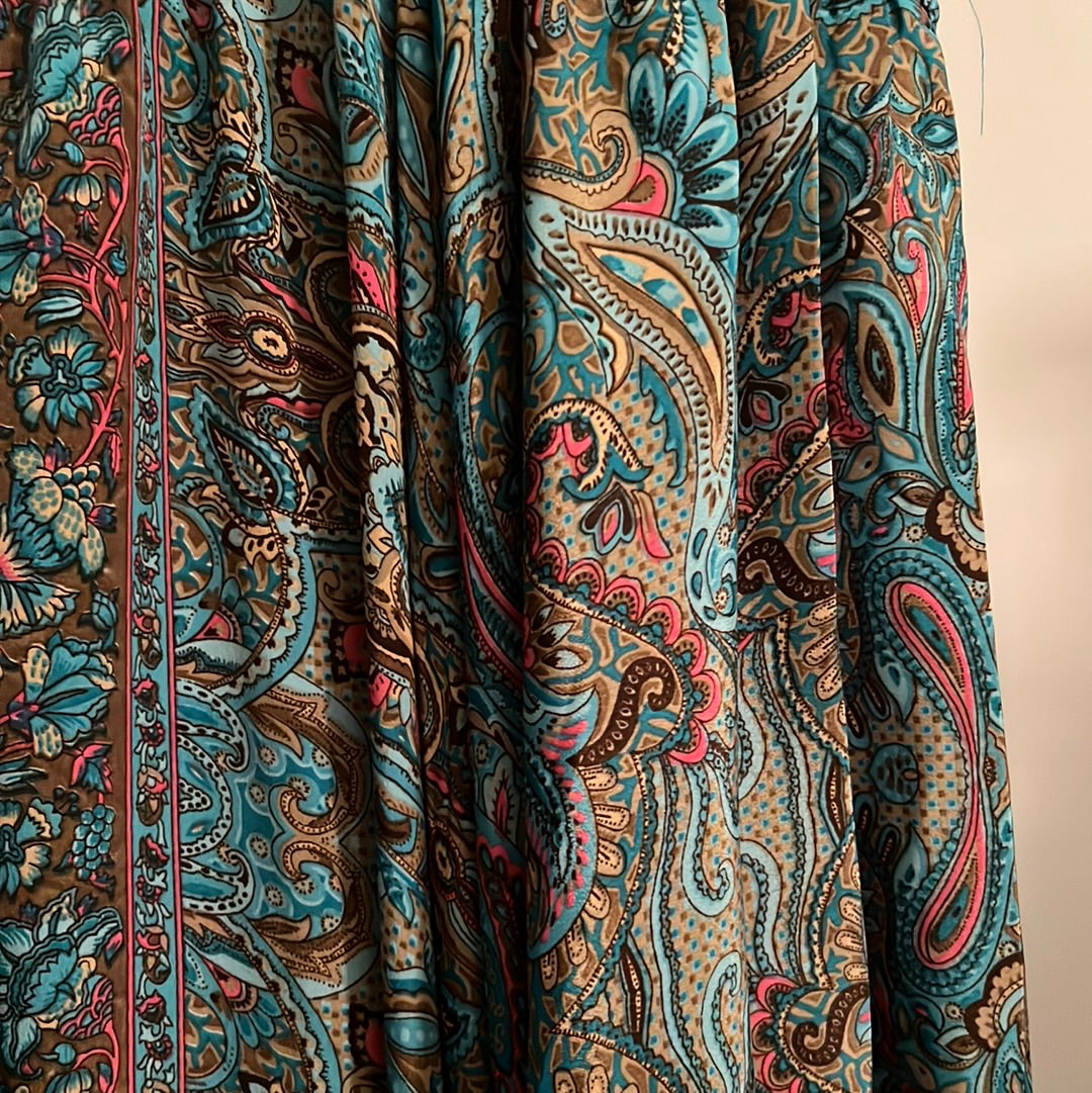 blue paisley print silk fabric