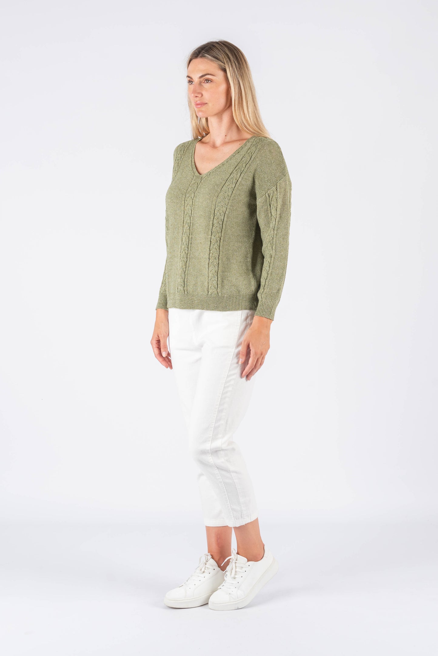 Cecilia V neck Khaki knit