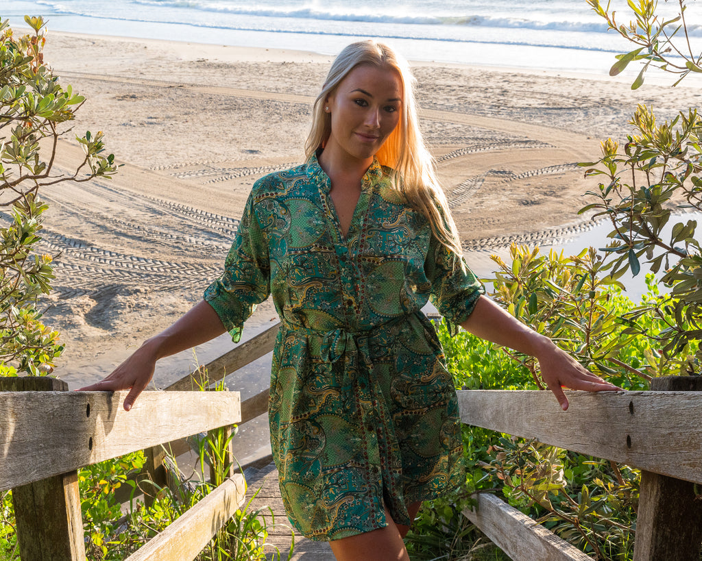Madeline Silk Shirt Dress -Emerald or Emerald Wine
