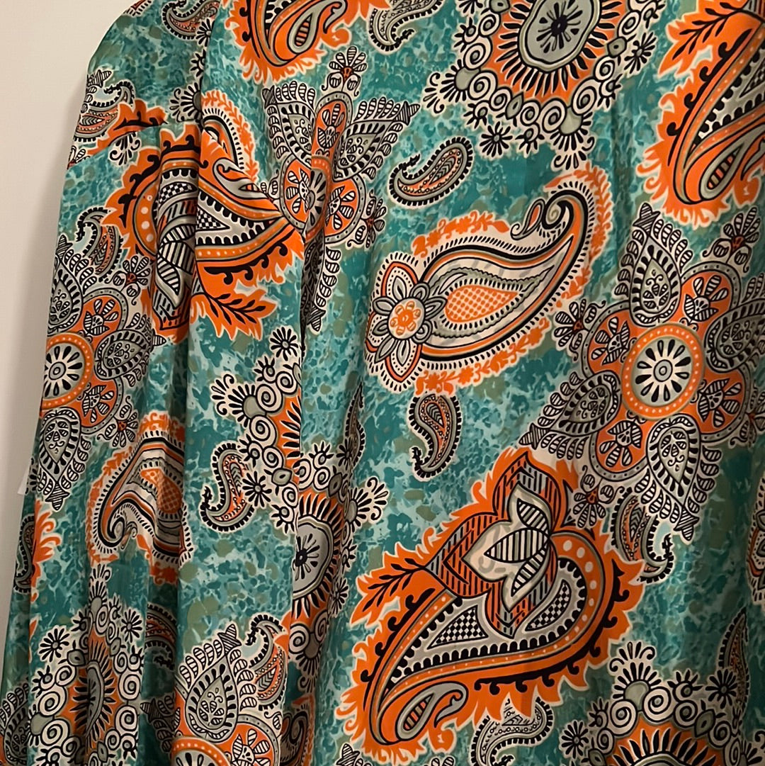 paisley print orange and blue silk fabric