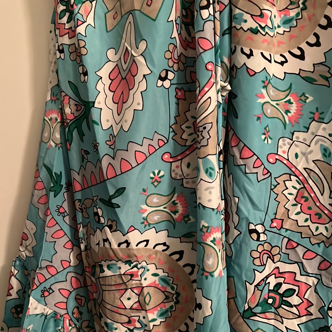 floral print in teal silk fabric
