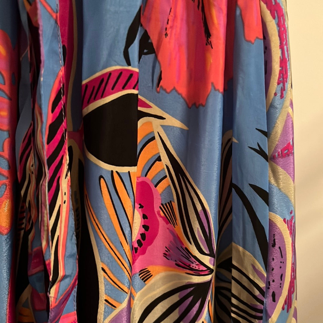 blue tropical floral print silk fabric
