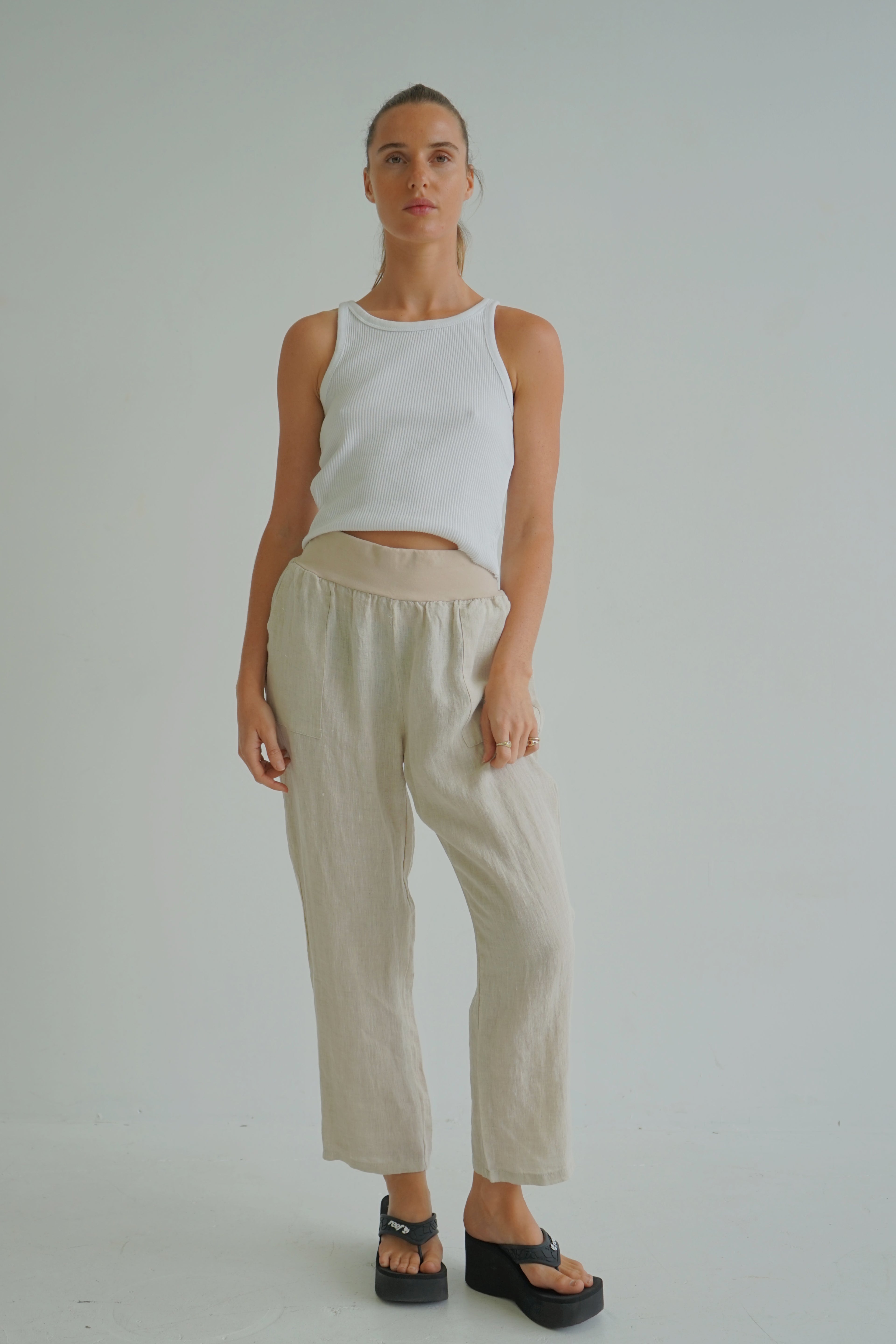 Sybil linen straight leg pants - Stone