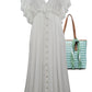 white maxi dress with ruffled sleeves drawstring waist