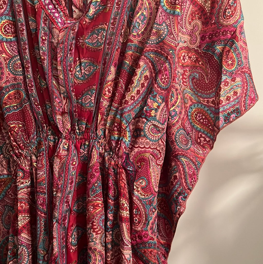 red paisley print kaftan top