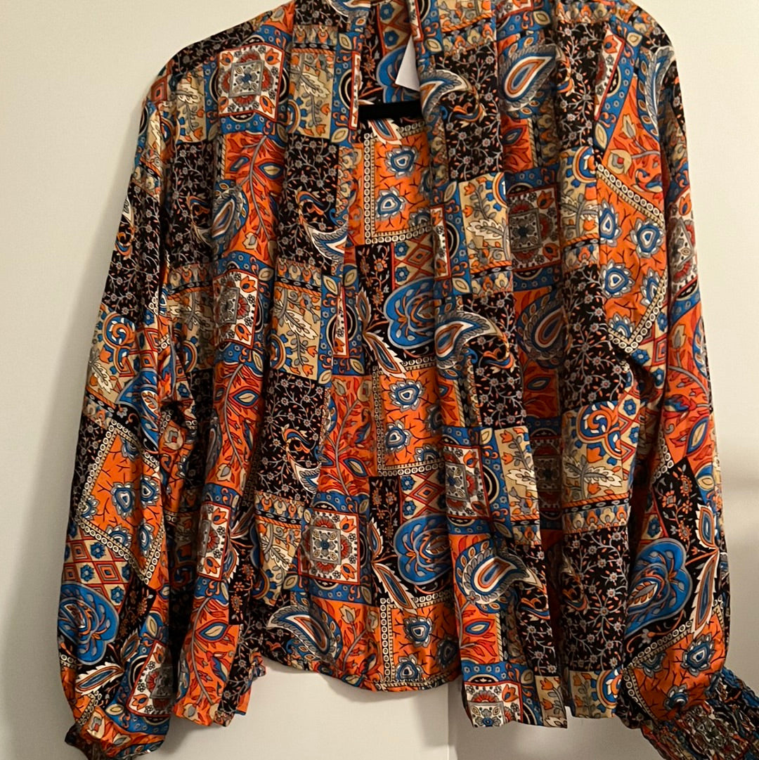 tropical floral paisley print orange bomber style shrug jacket