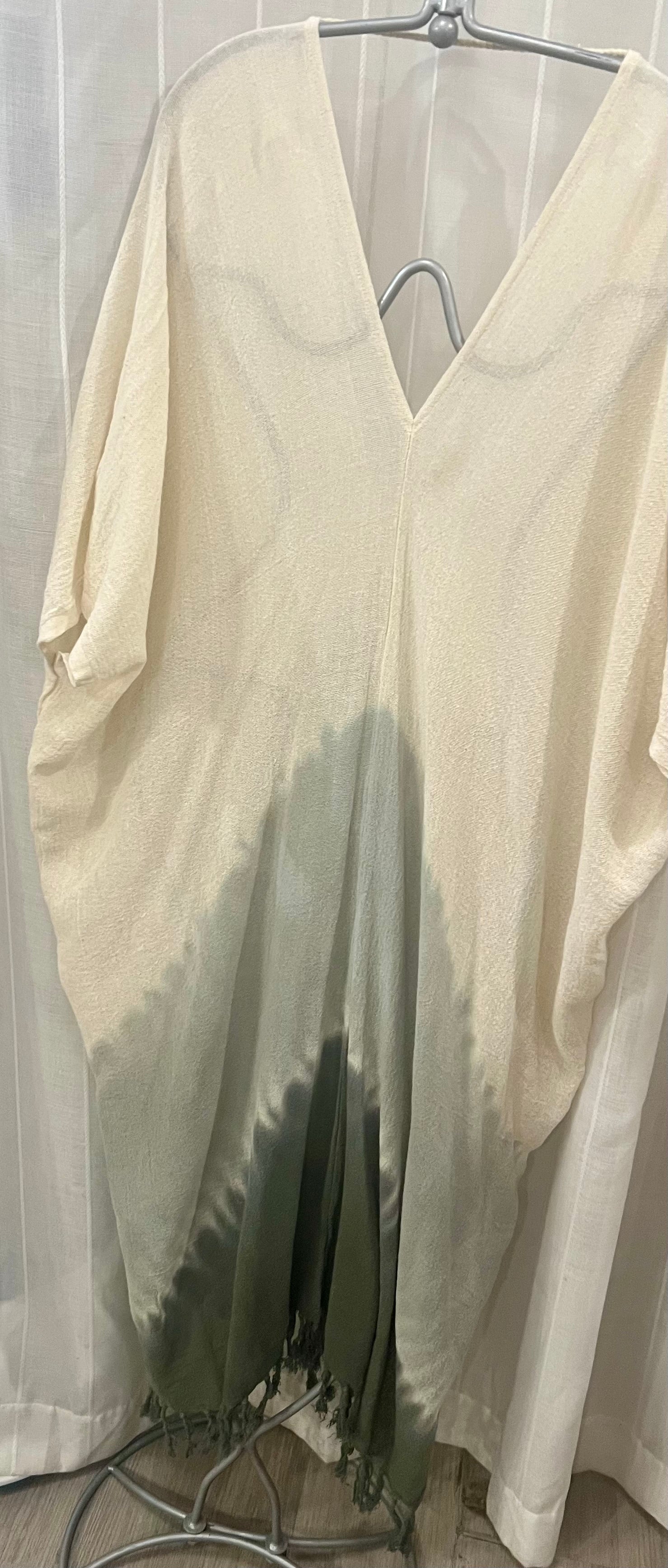 Dara Double V  maxi kaftan- Tie Dye Sea mist
