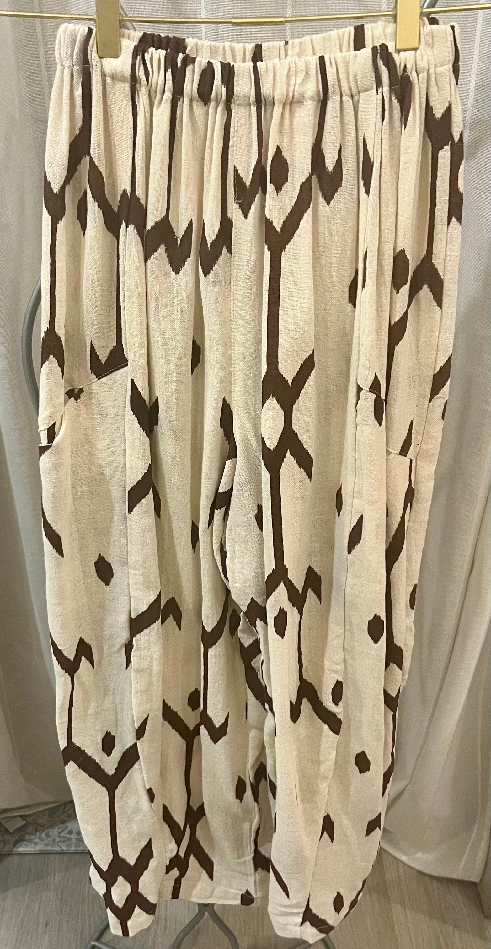 Ramona Baggy ramie pants -  print cokelat