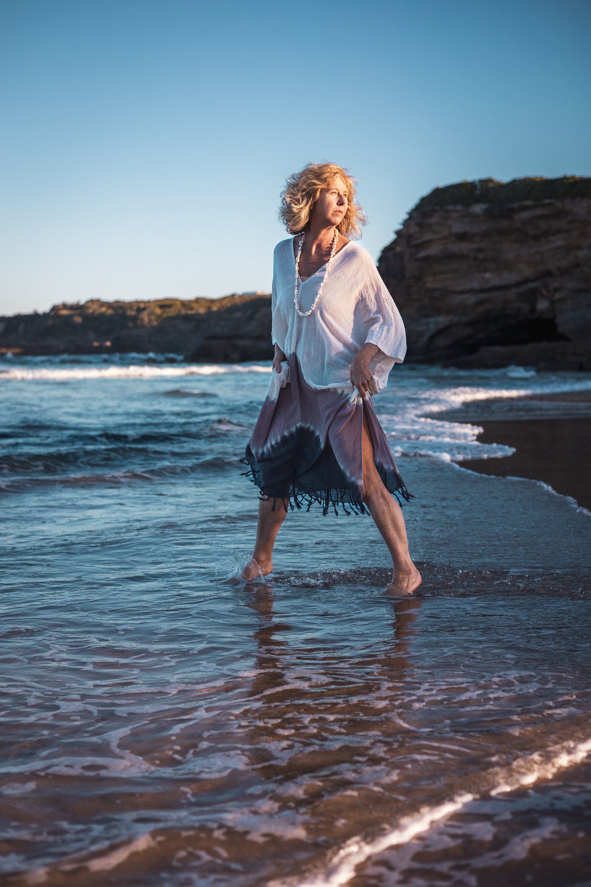 Dara Double V  maxi kaftan- Tie Dye Sea mist