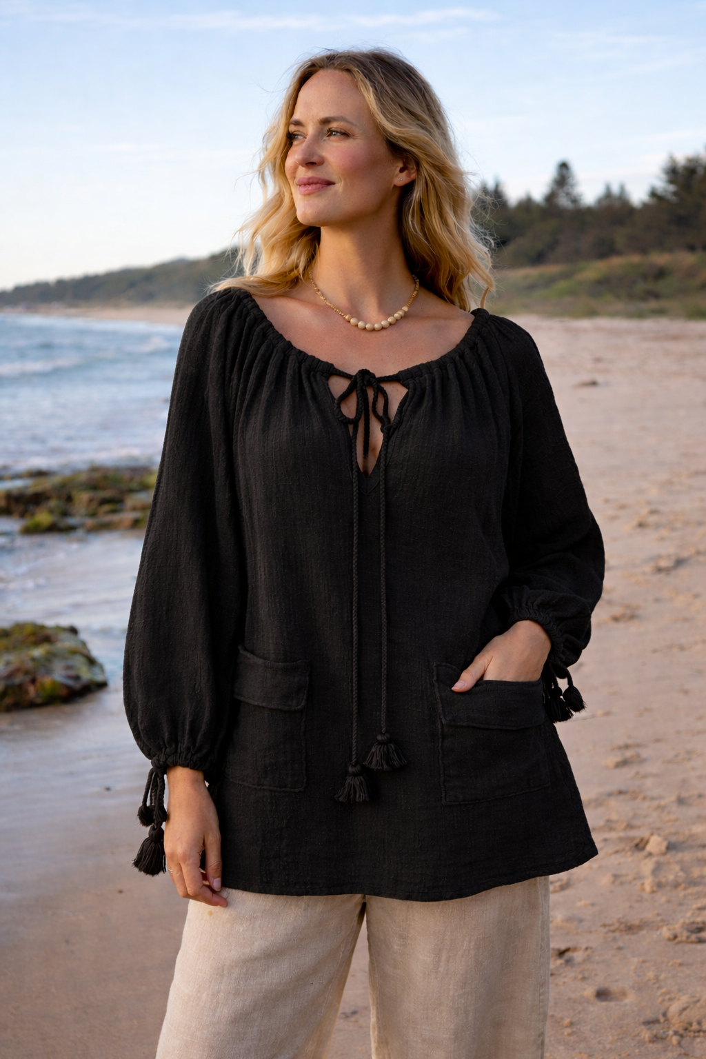 Sabrina Pocket Loose Ramie Top
