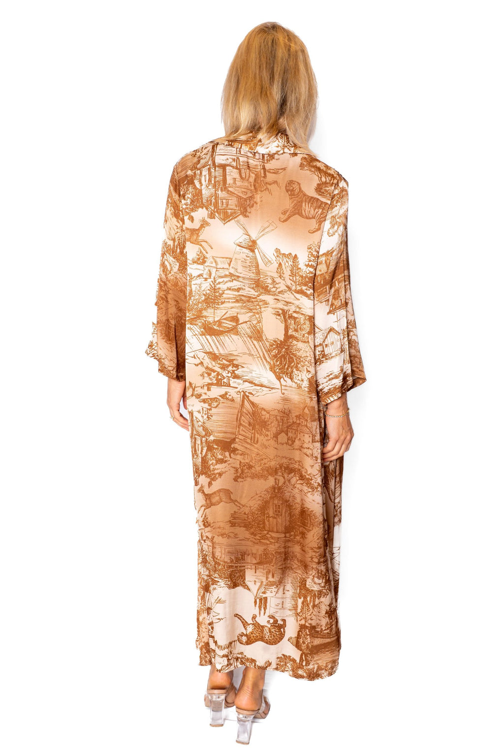 Fella- Camel- Silky toille print dress