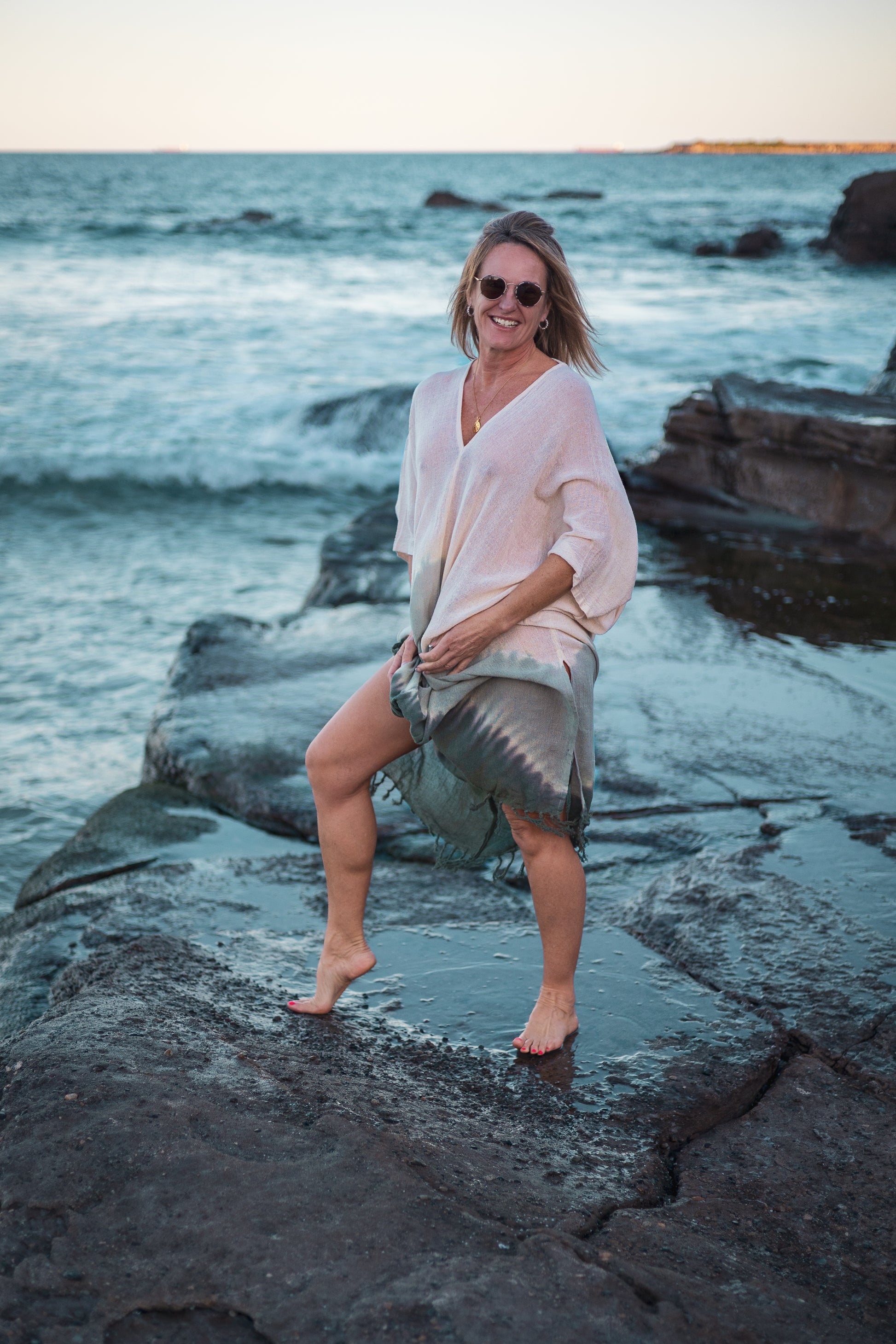 Dara Double V  maxi kaftan- Tie Dye Sea mist