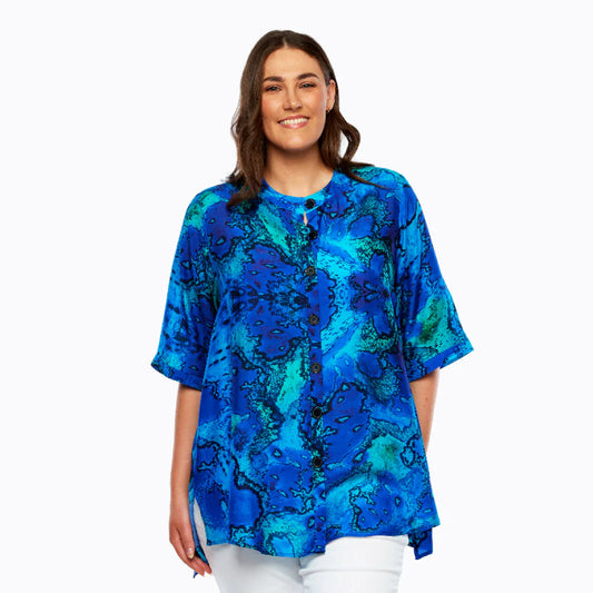 Claire Powell A-line Silk Shirt - Bemberg Silk Fabric -Reef