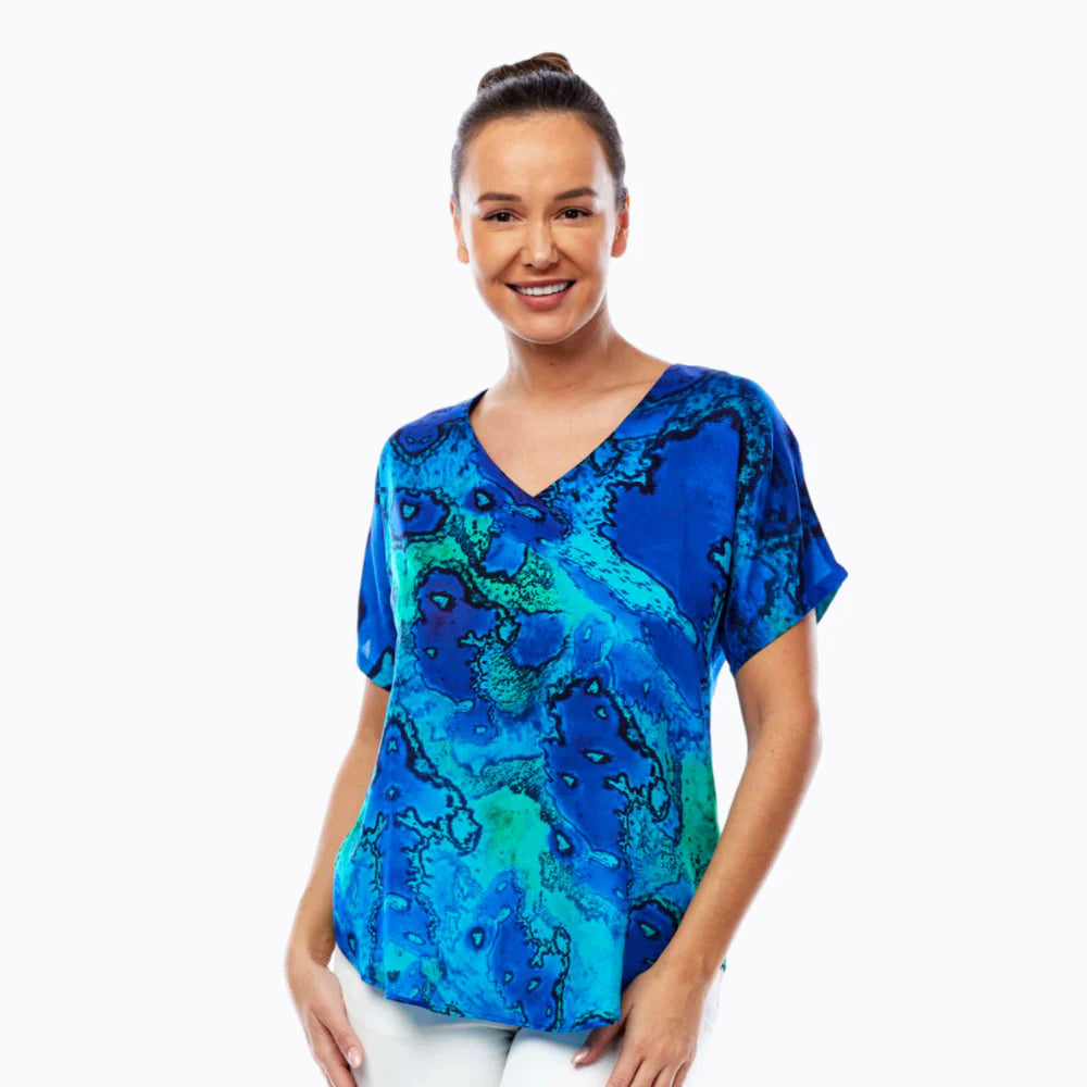 Claire Powell V-Neck Short Sleeve Top - soft Modal -Reef