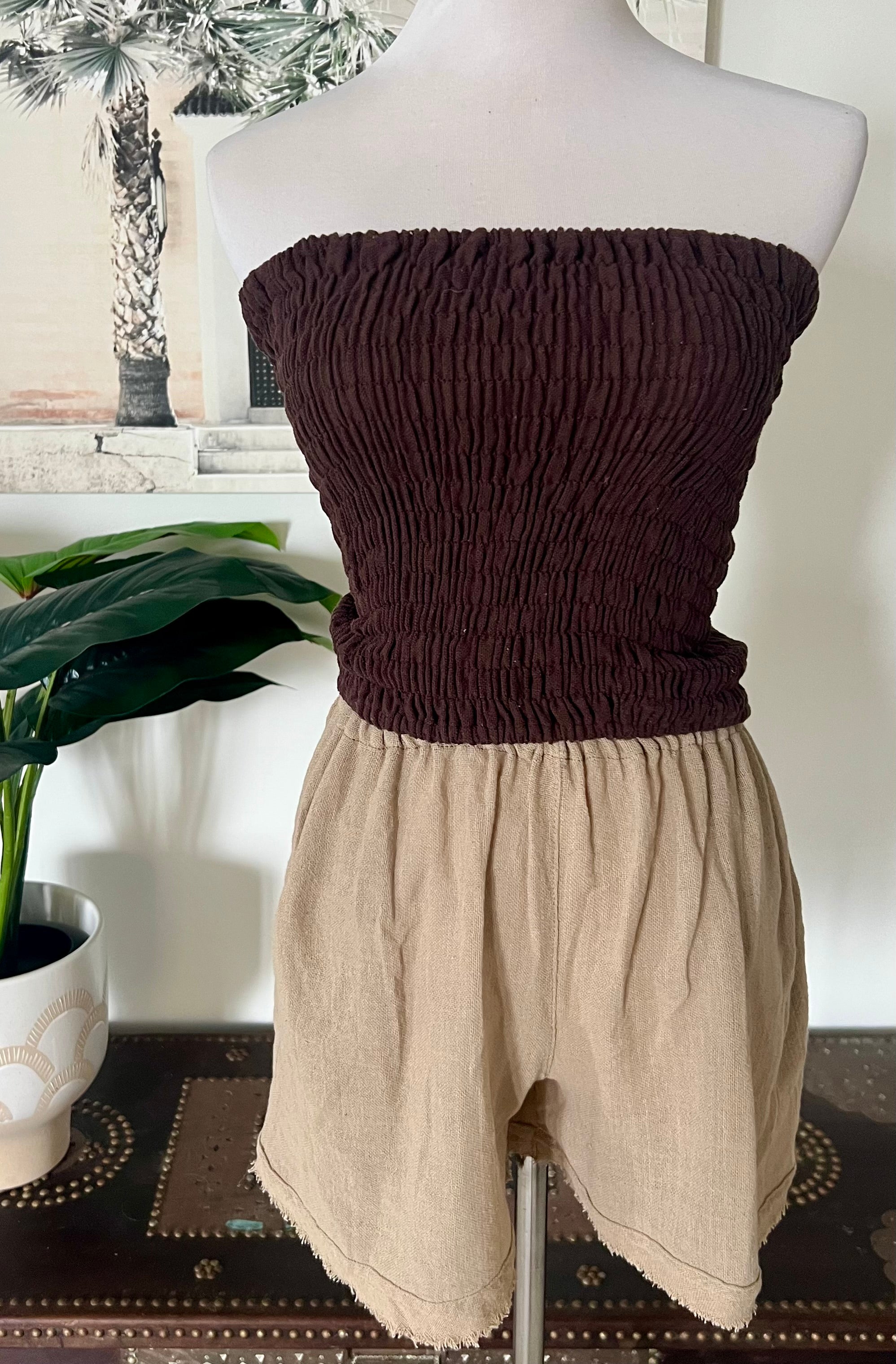 Ramie boob tube top  - Chocolate X