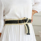 scallop edge woven belt with gold round buckle