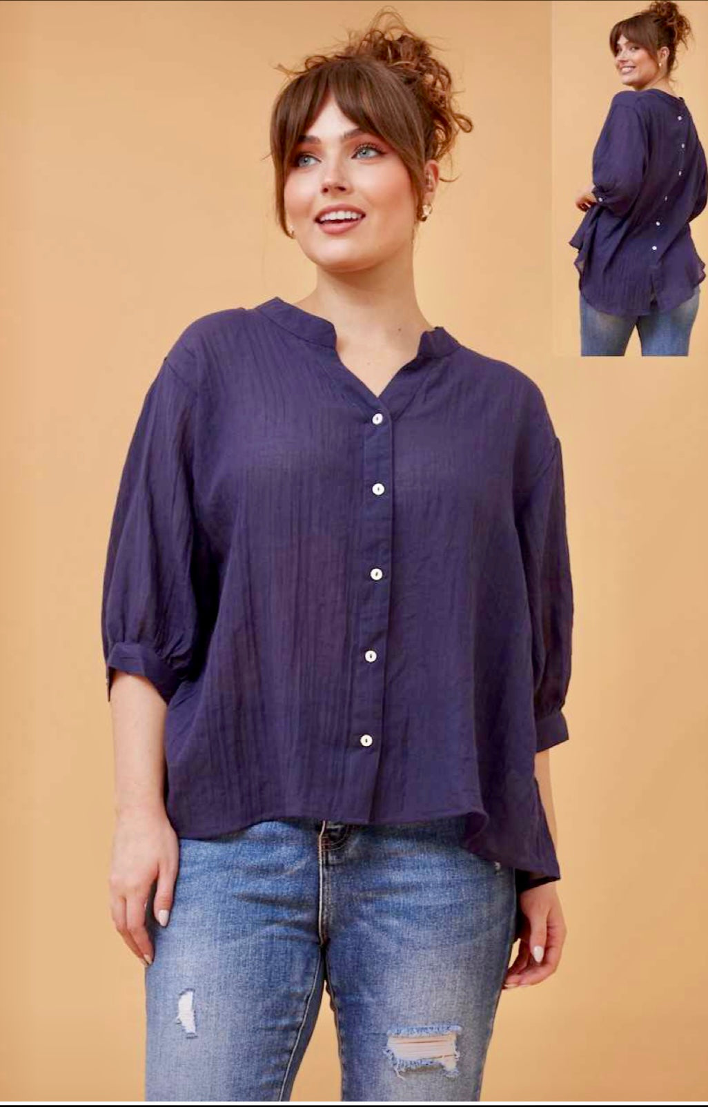 Bellina button up shirt -navy