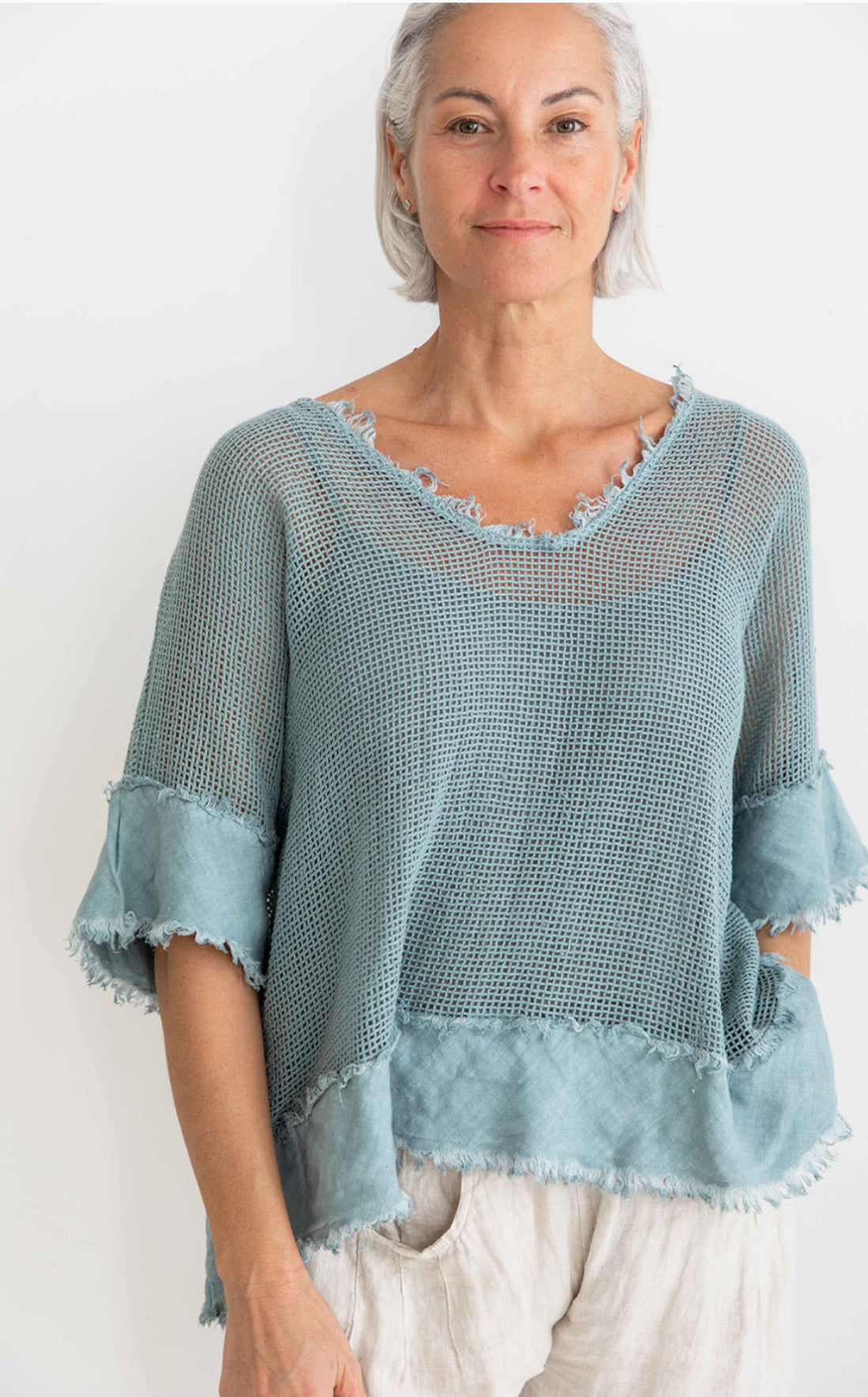 Carina Linen  top - blue