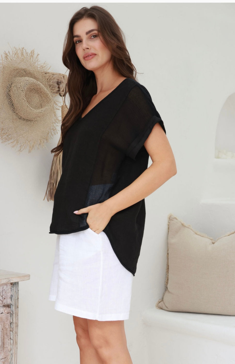 Nina Italian linen top - black