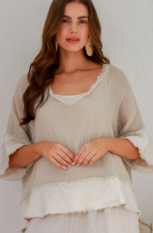 Carina linen  top - sand