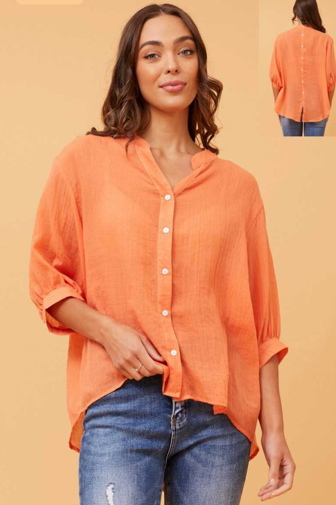 Bellina button up shirt -Tangerine