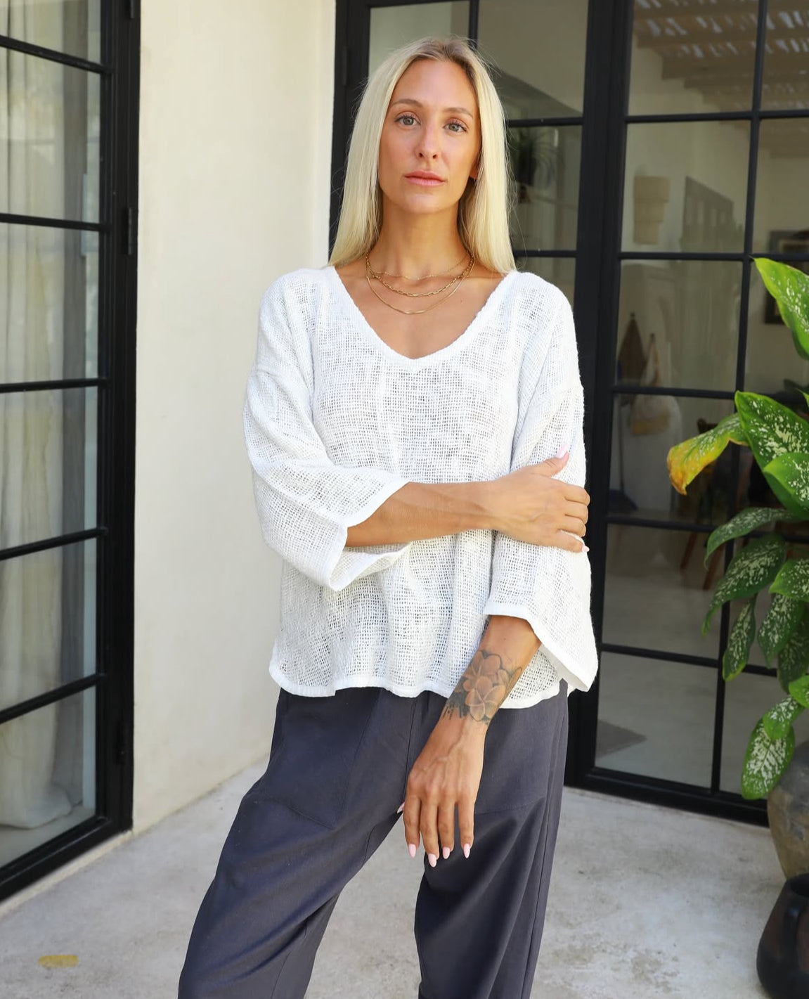 Estelle V neck Top - Natural white