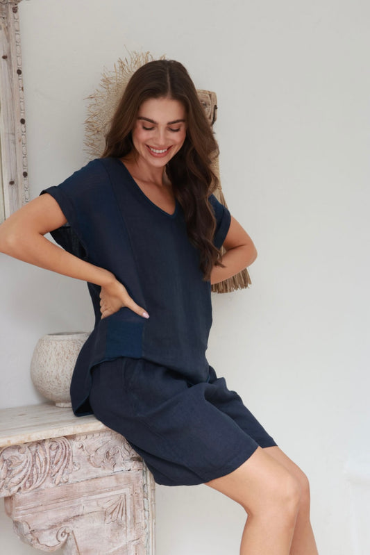 Nina Italian linen top - Navy