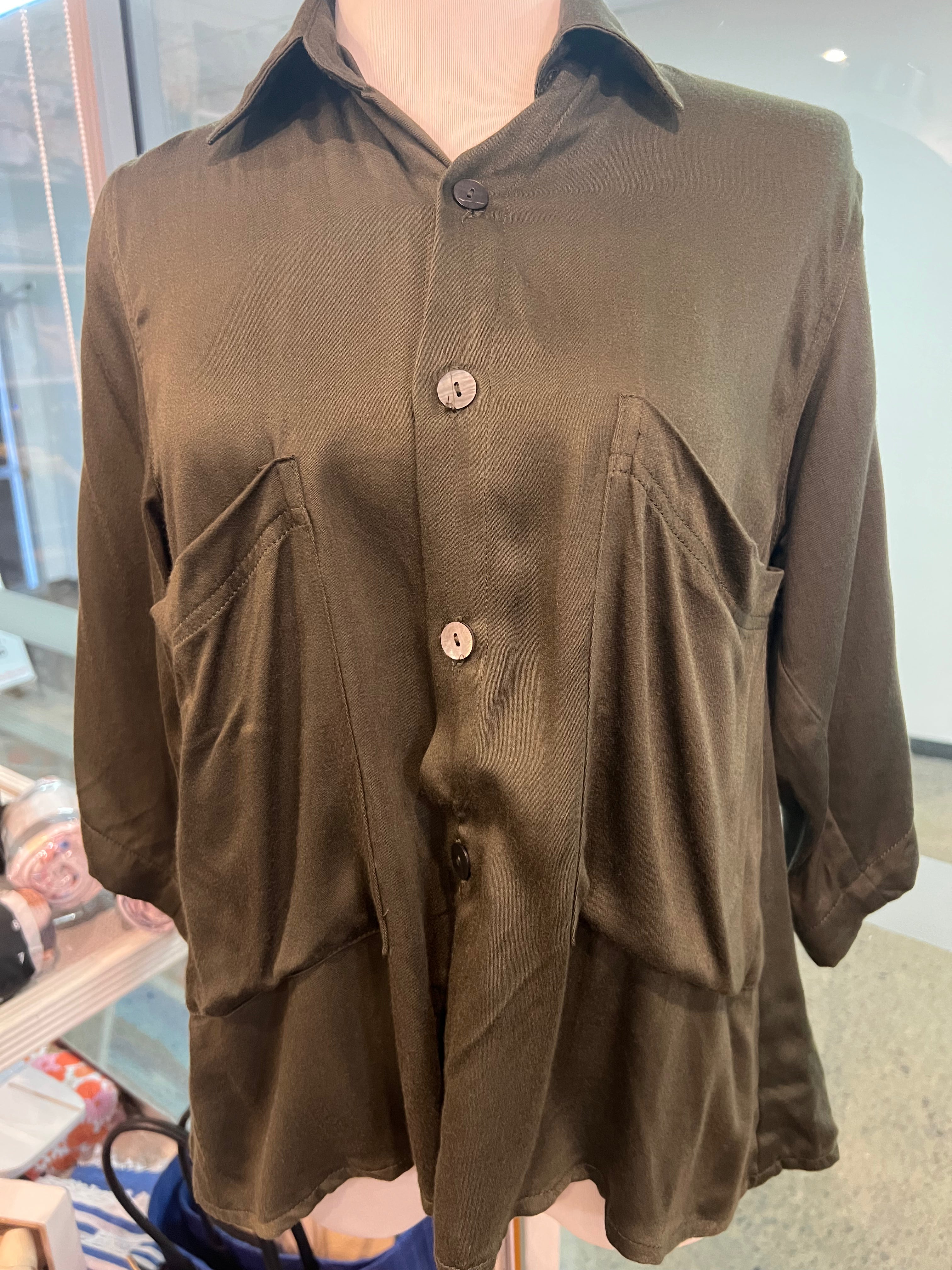 Chitra satin olive pocket shirt- limited edition