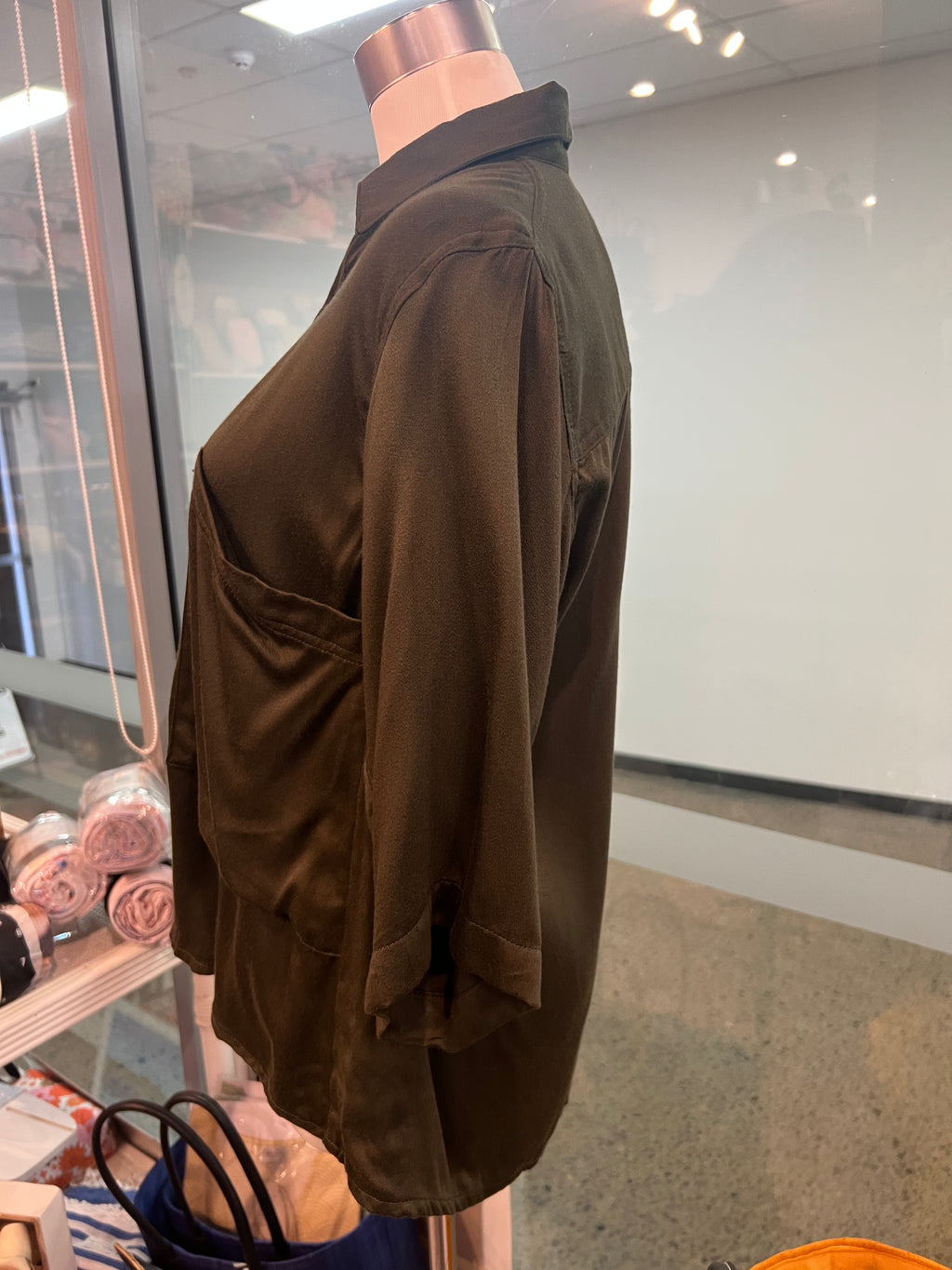 Chitra satin olive pocket shirt- limited edition