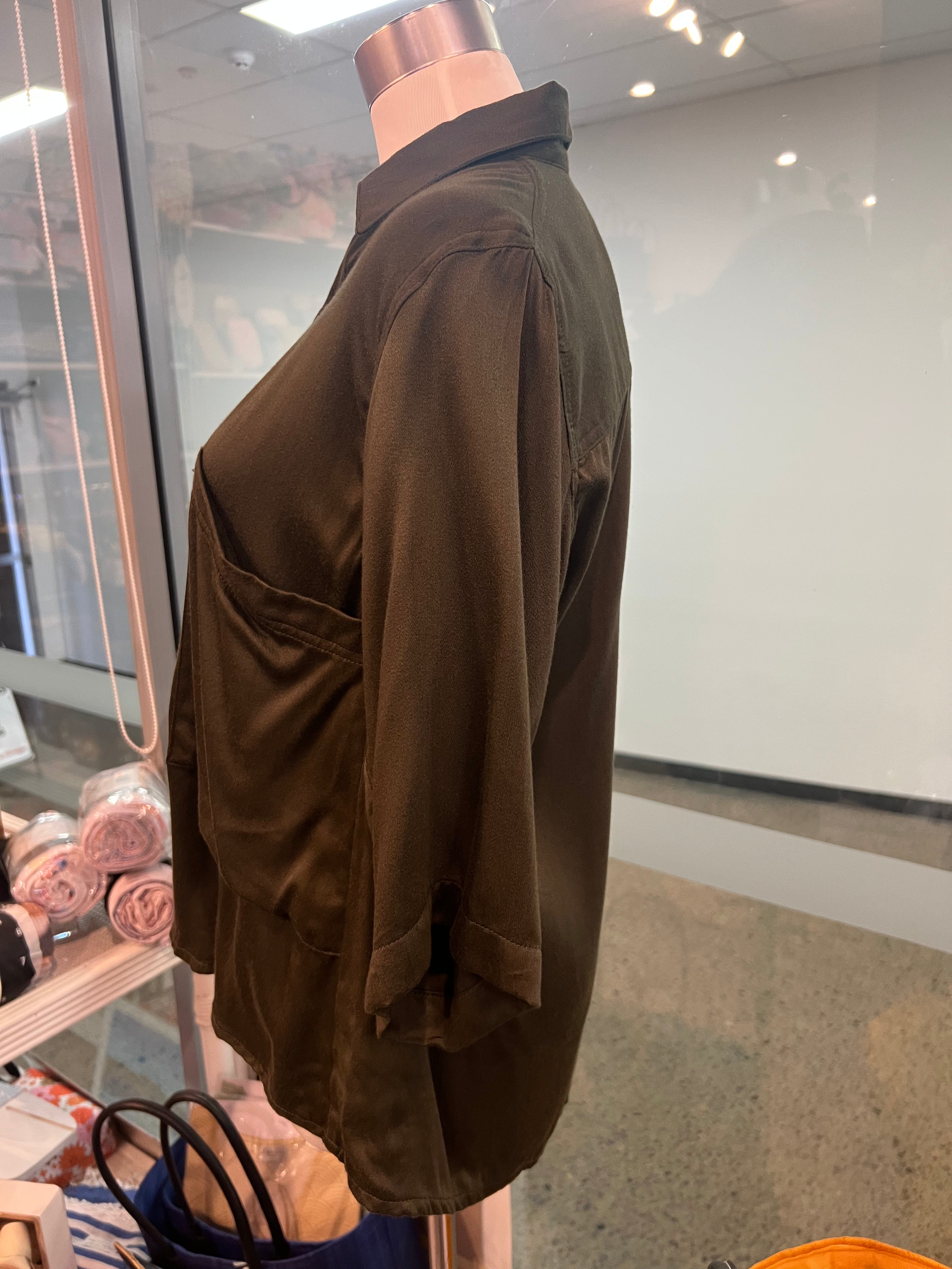 Chitra satin olive pocket shirt- limited edition